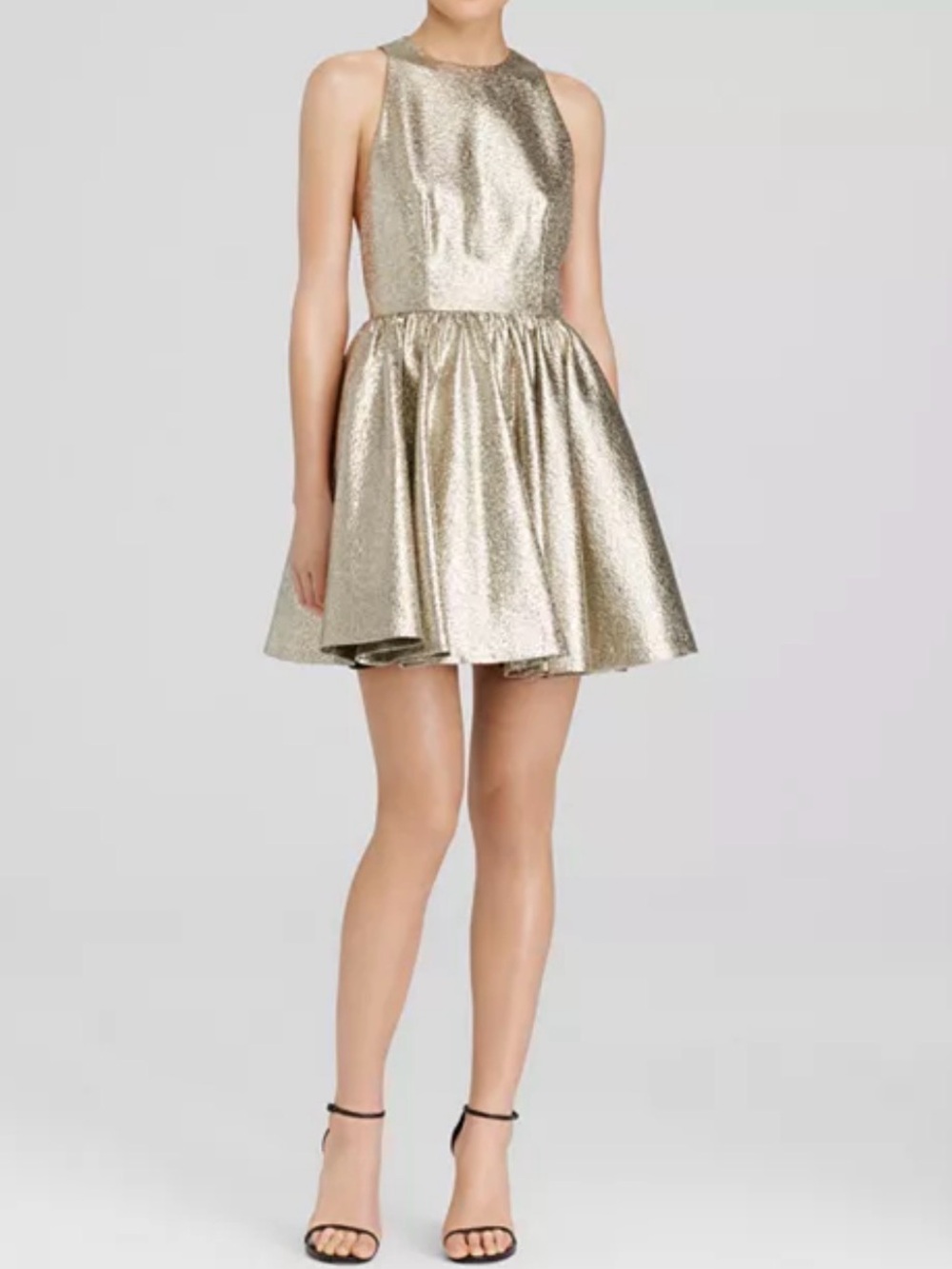 Alice + Olivia Metallic Gold Fit-and-Flare Mini Dress